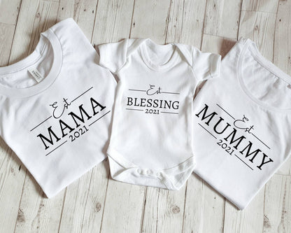 Mummy Daddy Baby Sibling Matching Set Mum Dad Parent Gifts Mini Blessing New Parents Present Est Date custom Pregnancy announcement