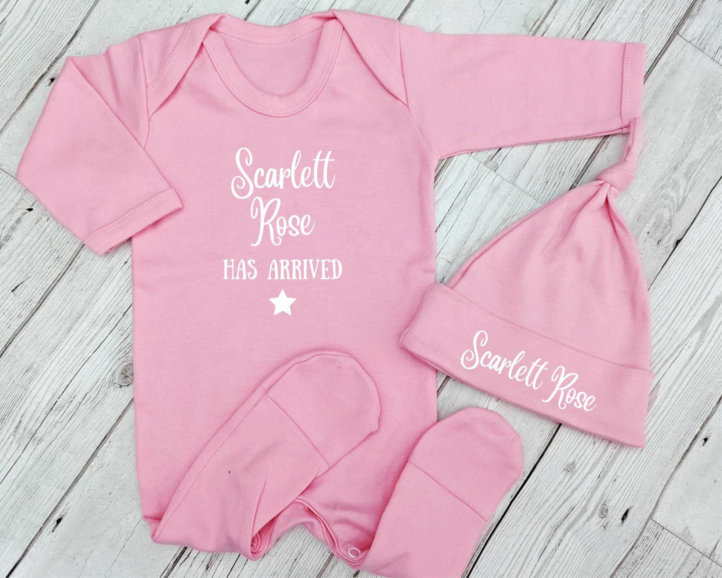 Personalised Baby Sleepsuit & Hat Set: Newborn Coming Home Outfit