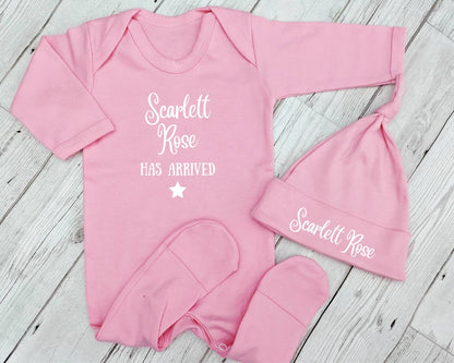 Personalised Baby Sleepsuit & Hat Set: Newborn Coming Home Outfit