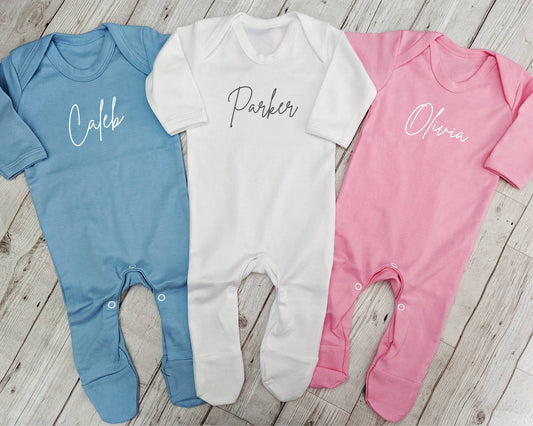Personalised Name Boy Girl Romper Baby Sleepsuit Gift Unique Boys Girls Neutral Newborn Coming Home Outfit Set I'm Here Welcome World Cotton