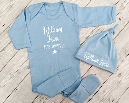 Personalised Baby Sleepsuit & Hat Set: Newborn Coming Home Outfit