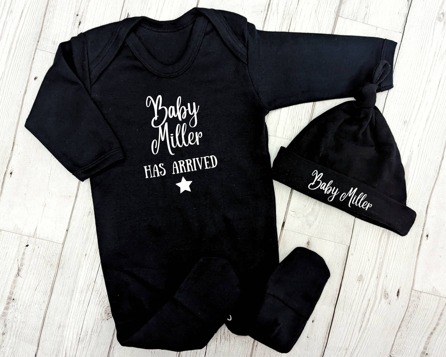 Personalised Baby Sleepsuit & Hat Set: Newborn Coming Home Outfit