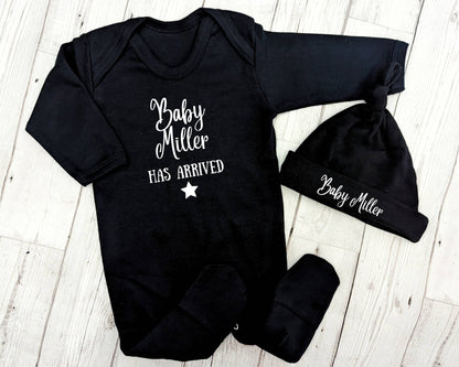 Personalised Baby Sleepsuit & Hat Set: Newborn Coming Home Outfit