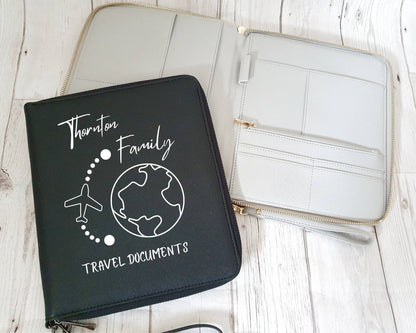 Personalised Travel Documents Holder Passport Wallet Organiser Family Holiday Folder Vacation Customised Faux Leather Couple Travel Papers