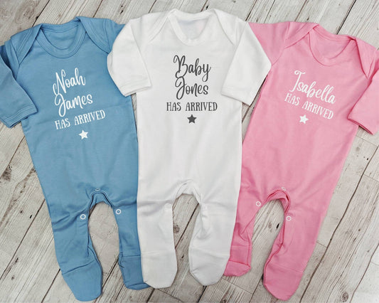 Personalised Baby Sleepsuit Hat Gift Boys Girls Neutral Newborn Coming Home Outfit Set Baby Has Arrived Welcome To The World Cotton Clothing