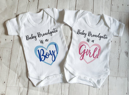 Personalised Gender Reveal Baby Vest Name Is A Boy Girl Heart Pink Blue Cotton Newborn Outfit Maternity Gift Welcome New Baby Custom