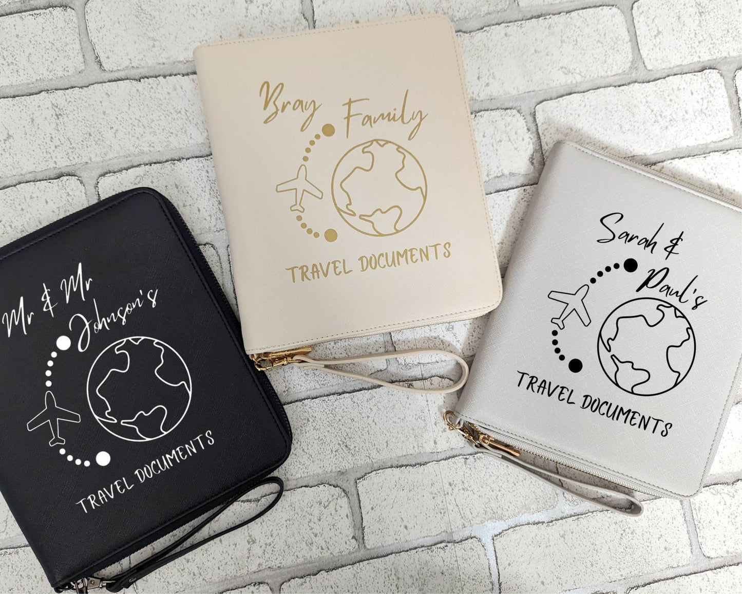 Personalised Travel Documents Holder Passport Wallet Organiser Family Holiday Folder Vacation Customised Faux Leather Couple Travel Papers