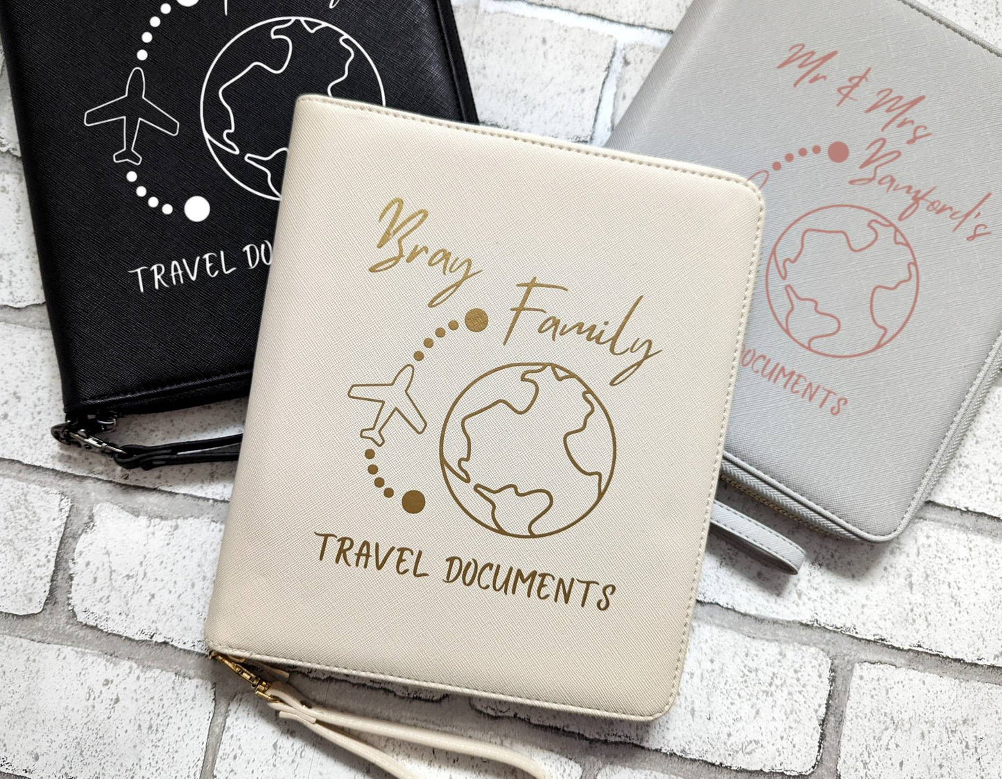 Personalised Travel Documents Holder Passport Wallet Organiser Family Holiday Folder Vacation Customised Faux Leather Couple Travel Papers