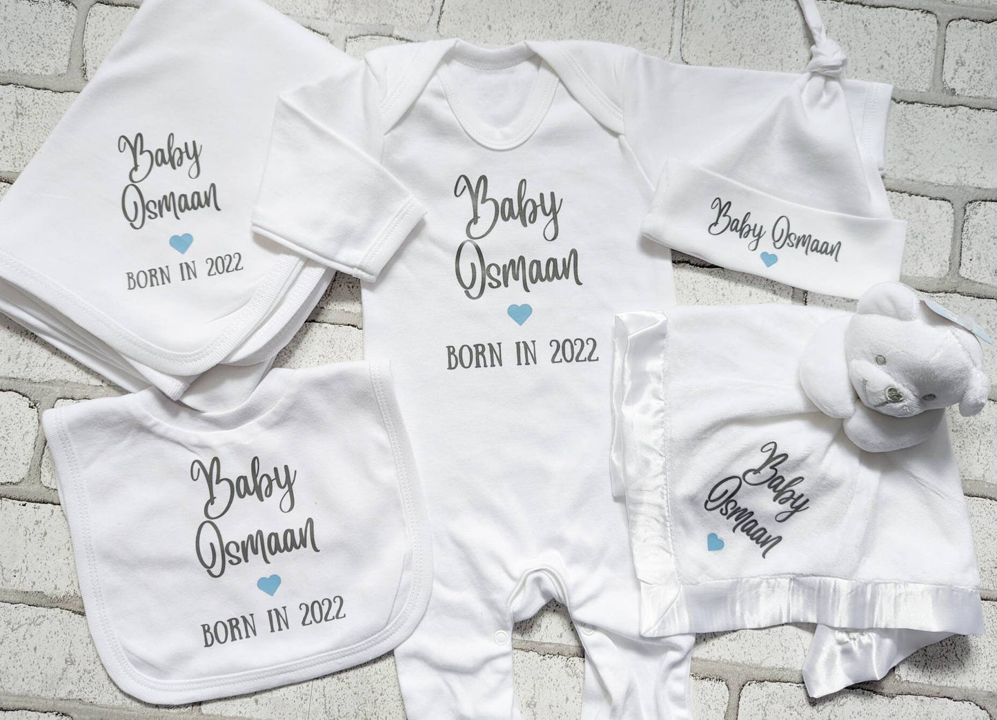 Personalised New Baby Gift Set Coming Home Outfit Newborn Clothing Hamper Comforter Blanket Baby Boy Girl Unisex Baby Shower Present