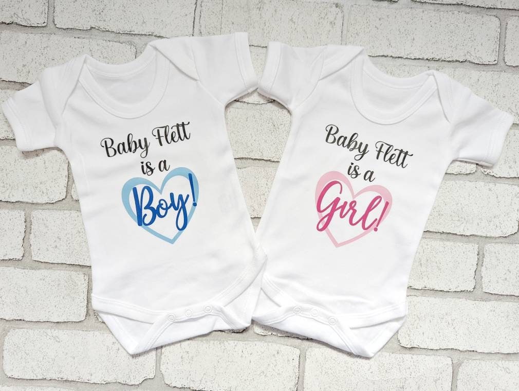 Personalised Gender Reveal Baby Vest Name Is A Boy Girl Heart Pink Blue Cotton Newborn Outfit Maternity Gift Welcome New Baby Custom
