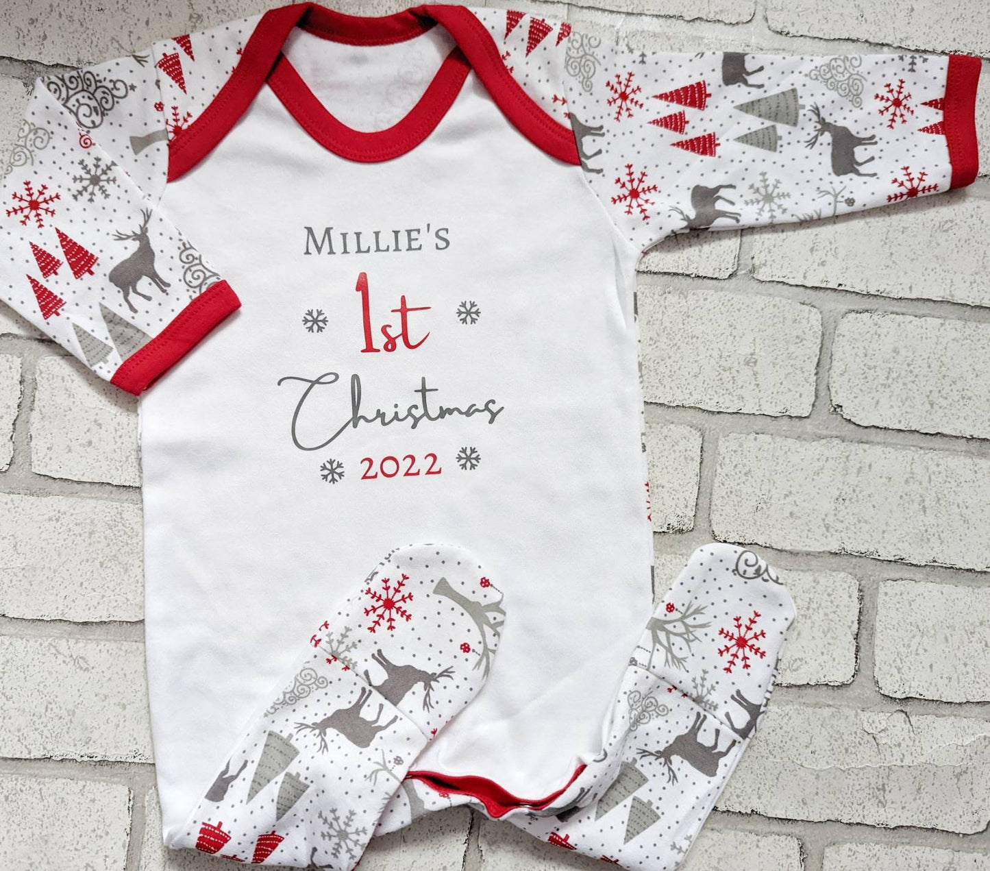 Personalised Baby's First Christmas Sleepsuit Hanging Star Decoration Set My 1st Xmas Gift New Baby Cotton