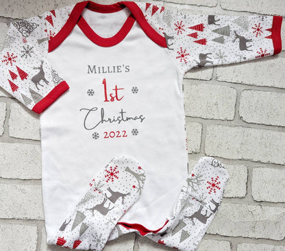 Personalised Baby's First Christmas Sleepsuit Hanging Star Decoration Set My 1st Xmas Gift New Baby Cotton