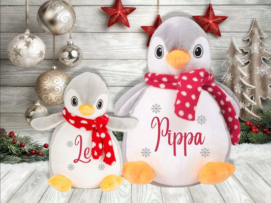 Personalised Penguin Soft Toy Baby's First Christmas Xmas Eve Gift Cute Plush Custom Text Child's Christmas Present
