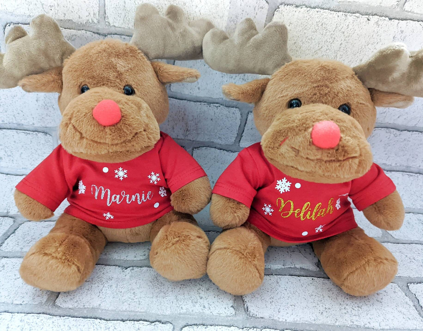 Reindeer Personalised Soft Toy CE Tested Christmas Tshirt Name Rudolff Plush Gift Merry Xmas Child Cuddly Teddy Stocking Filler 30cm