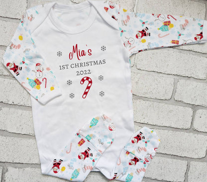 Personalised Baby First Christmas Sleepsuit My 1st Xmas Gift New Baby Cotton Baby's First Christmas Outfit Festive Candy Cane