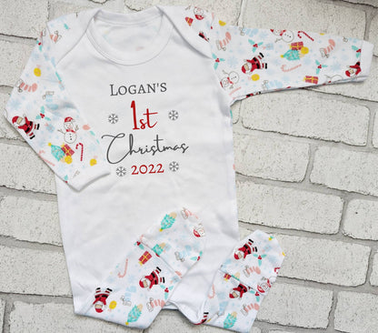 Personalised Baby's First Christmas Sleepsuit My 1st Xmas Gift New Baby Cotton Baby's First Christmas Outfit Santa Candy Cane