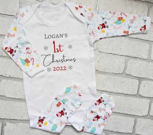 Personalised Baby's First Christmas Sleepsuit My 1st Xmas Gift New Baby Cotton Baby's First Christmas Outfit Santa Candy Cane