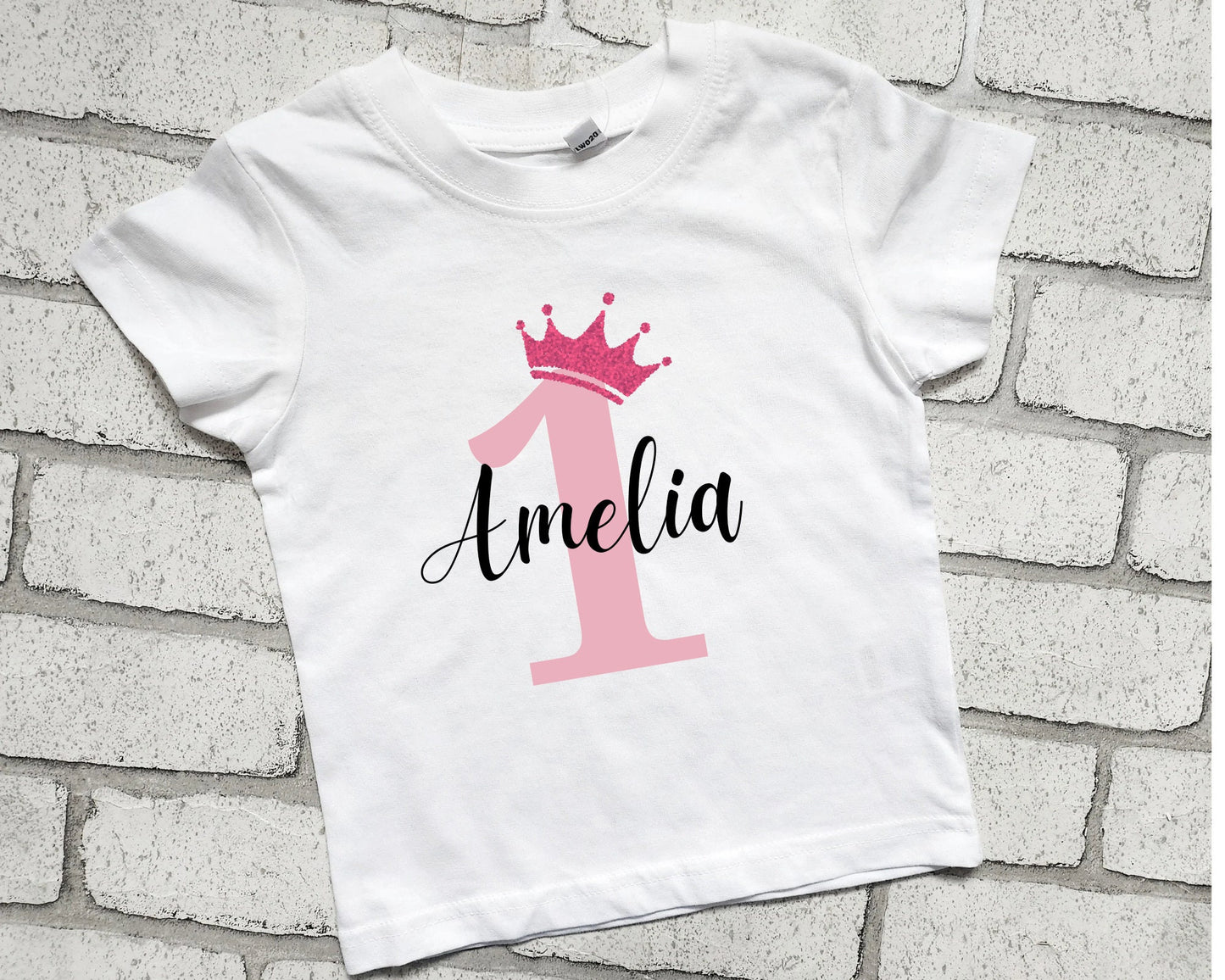 Personalised 1st Birthday T Shirt First Birthday Top Name Glitter Crown Boy Girl I am One Today Cotton Top
