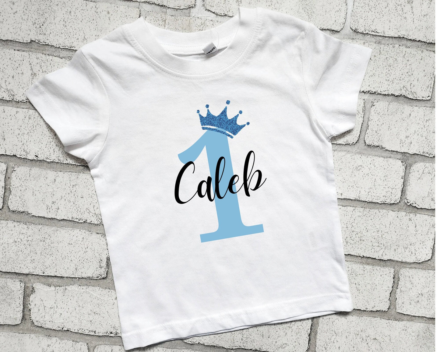 Personalised 1st Birthday T Shirt First Birthday Top Name Glitter Crown Boy Girl I am One Today Cotton Top