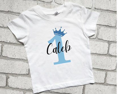 Personalised 1st Birthday T Shirt First Birthday Top Name Glitter Crown Boy Girl I am One Today Cotton Top