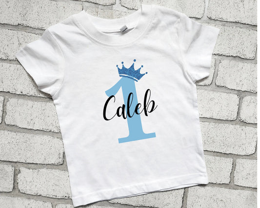 Personalised 1st Birthday T Shirt First Birthday Top Name Glitter Crown Boy Girl I am One Today Cotton Top