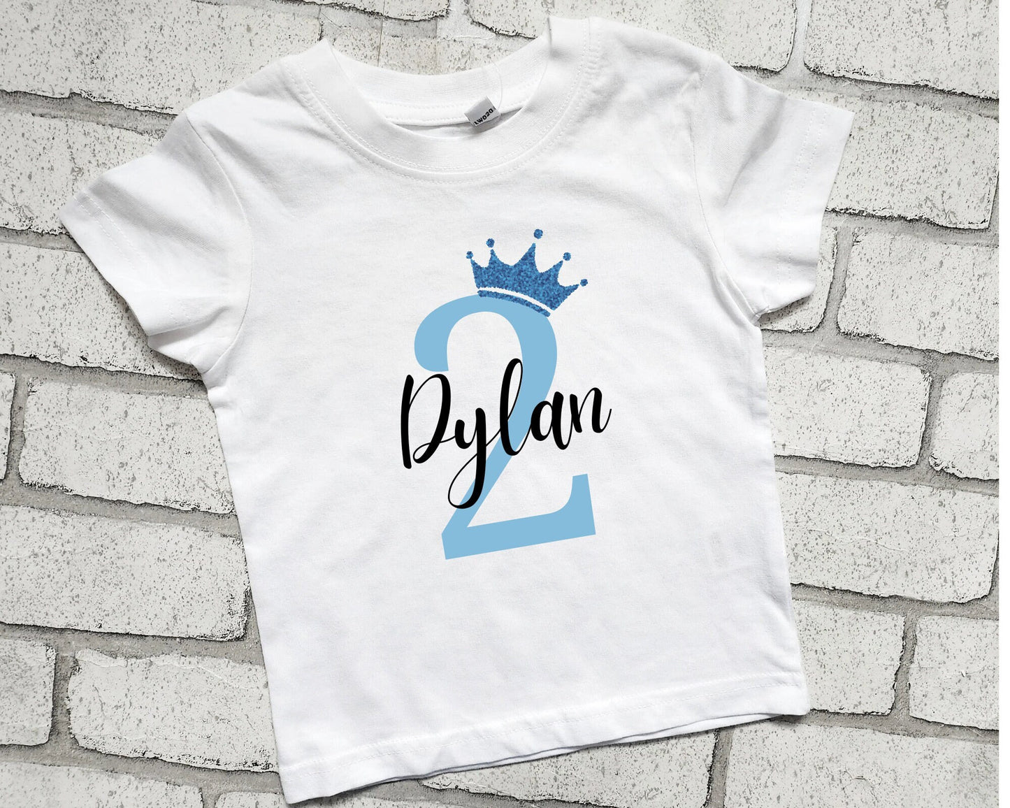 Personalised Birthday T Shirt Birthday Top Name Glitter Crown Boy Girl Cotton Top