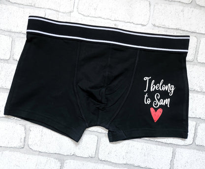 Personalised Boxer Shorts & Socks Set Valentine's Day Gift For Him I belong to name Cotton Underwear Men's Anniversary Present Cute Novelty