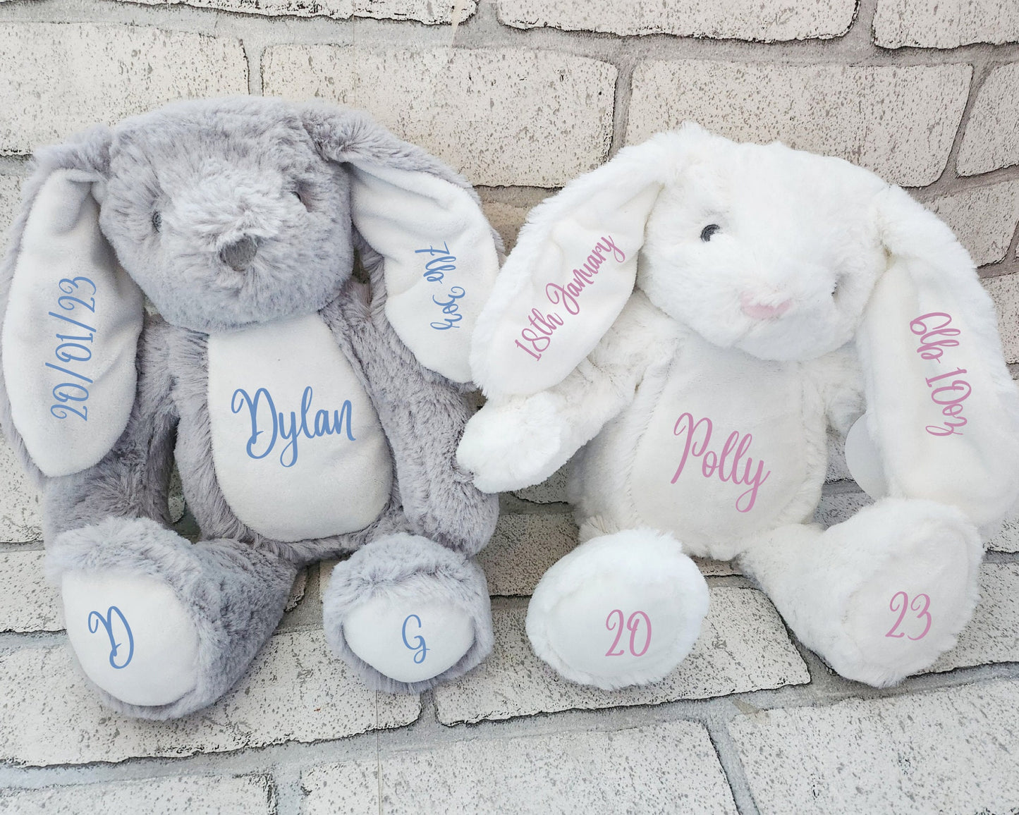 Personalised Bunny Rabbit Cuddly Toy New Baby Gift Soft Plush Grey Cream White Custom Newborn Present Children's Girl Boy Easter