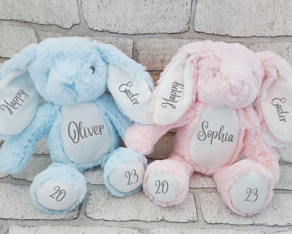 Personalised Bunny Rabbit Cuddly Toy New Baby Gift Soft Plush Grey Cream White Custom Newborn Present Children's Girl Boy Easter