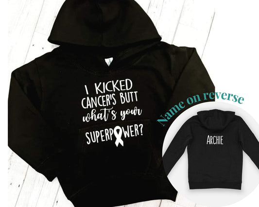 Personalised 'I Kicked Cancer's Butt' Hoodie - Ribbon Clothing