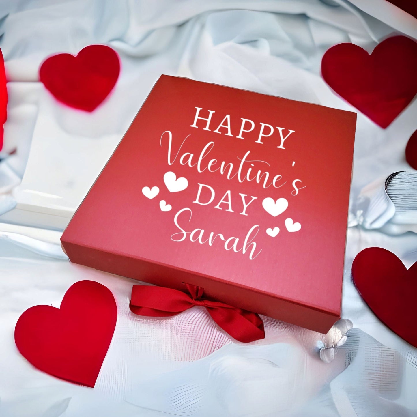 Personalised Valentine's Day Gift Box Keepsake 30cm Large Box Gift For Her Or Him Red Ribbon Tie Wife Husband Boyfriend Girlfriend Present