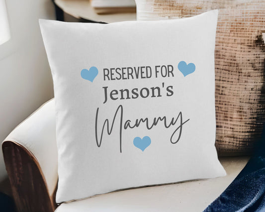 Personalised Reserved For Mummy Cushion Mother's Day Gift Natural Fairtrade Cotton Cushion Cover and Insert