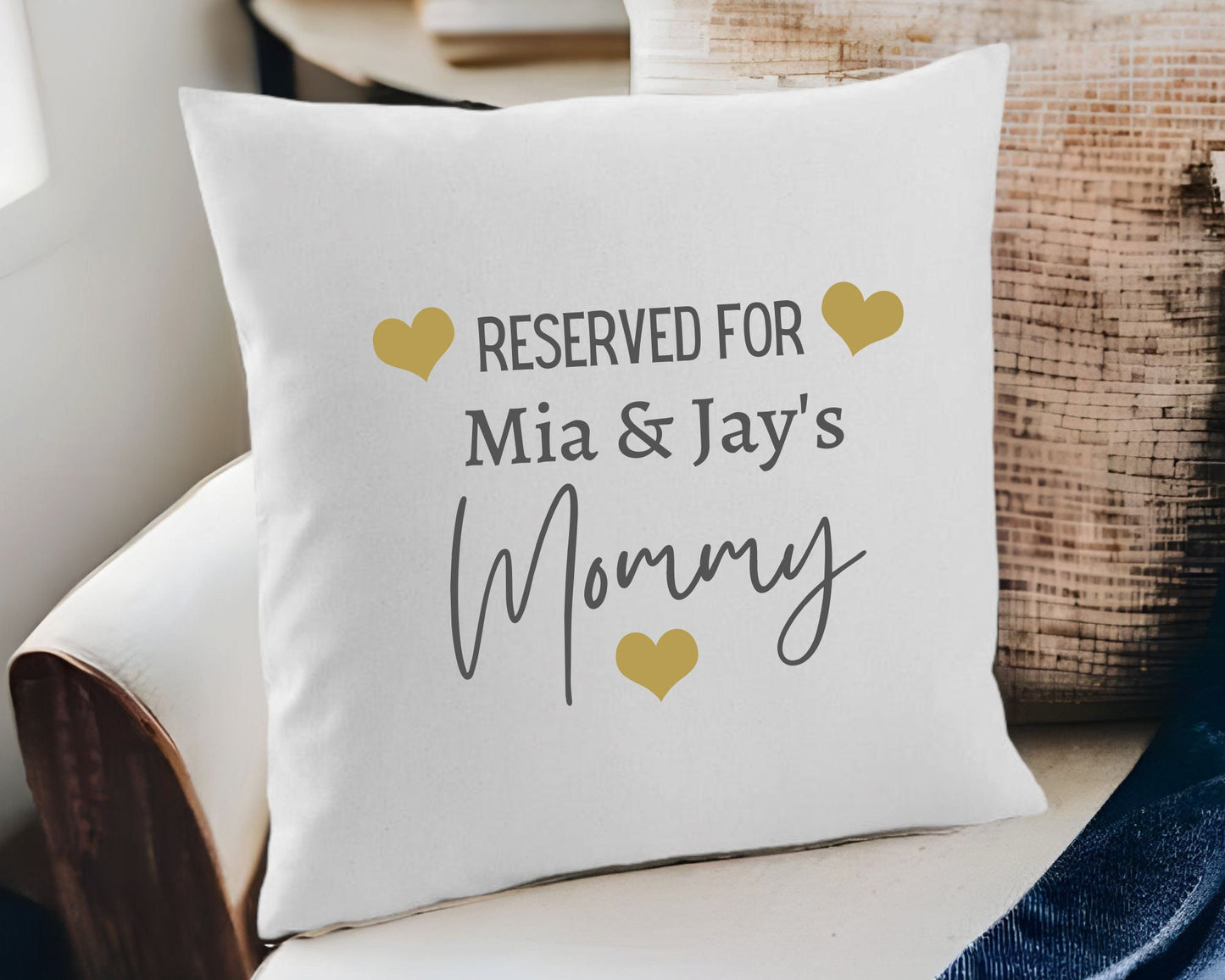 Personalised Reserved For Mummy Cushion Mother's Day Gift Natural Fairtrade Cotton Cushion Cover and Insert