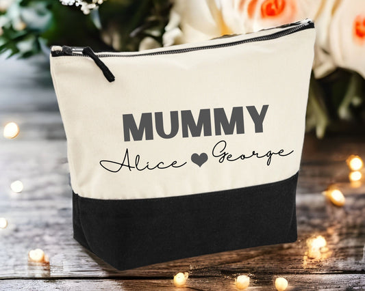 Personalised Mummy Make Up Bag Mother's Day Gift Custom Mum Stuff Pouch Stuff Case Names Custom Birthday Gift For Her Cosmetic Toiletries