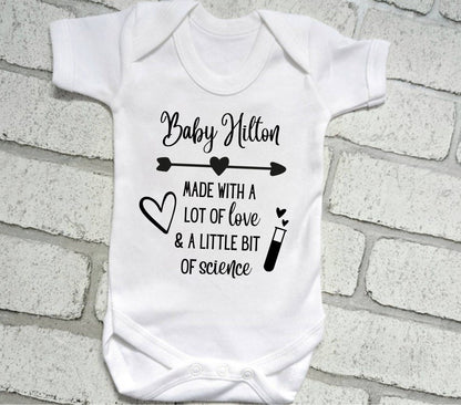 Personalised IVF Pregnancy Announcement Vest Birth Bodysuit Baby's first outfit made with love and science baby sleepsuit newborn clothing