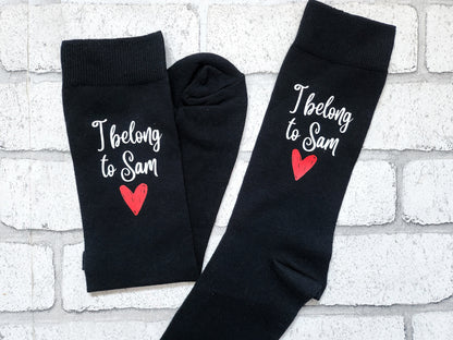 Personalised Boxer Shorts & Socks Set Valentine's Day Gift For Him I belong to name Cotton Underwear Men's Anniversary Present Cute Novelty