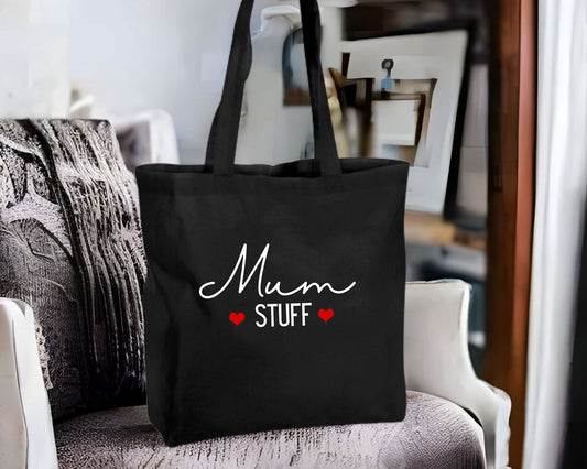 Personalised Mum Stuff Canvas Bag Mother's Day Gift Black Canvas Any Name Any Word Gift for Her Birthday Gift for Mum