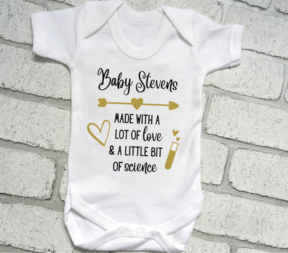 Personalised IVF Pregnancy Announcement Vest Birth Bodysuit Baby's first outfit made with love and science baby sleepsuit newborn clothing