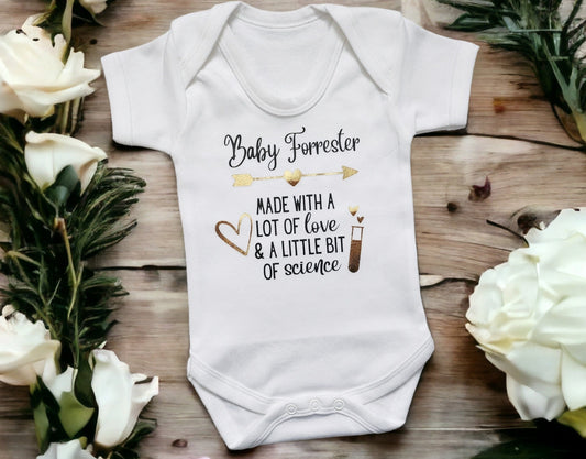 Personalised IVF Pregnancy Announcement Vest Birth Bodysuit Baby's first outfit made with love and science baby sleepsuit newborn clothing