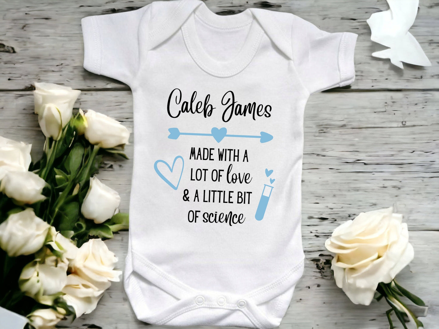 Personalised IVF Pregnancy Announcement Vest Birth Bodysuit Baby's first outfit made with love and science baby sleepsuit newborn clothing