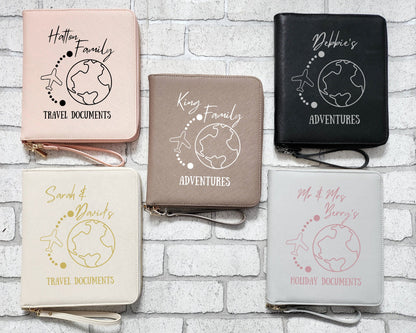 Personalised Travel Documents Holder Passport Wallet Organiser Family Holiday Folder Vacation Customised Faux Leather Couple Travel Papers