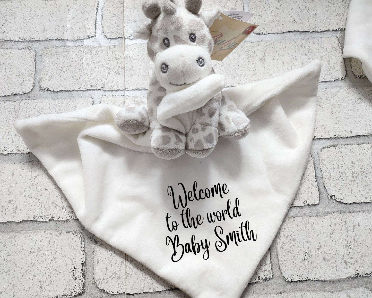 Personalised Baby Gift Giraffe Zebra Comforter Soft Toy Neutral Boy Girl Newborn Present Blanket Blankie Animal Birth Maternity Christening