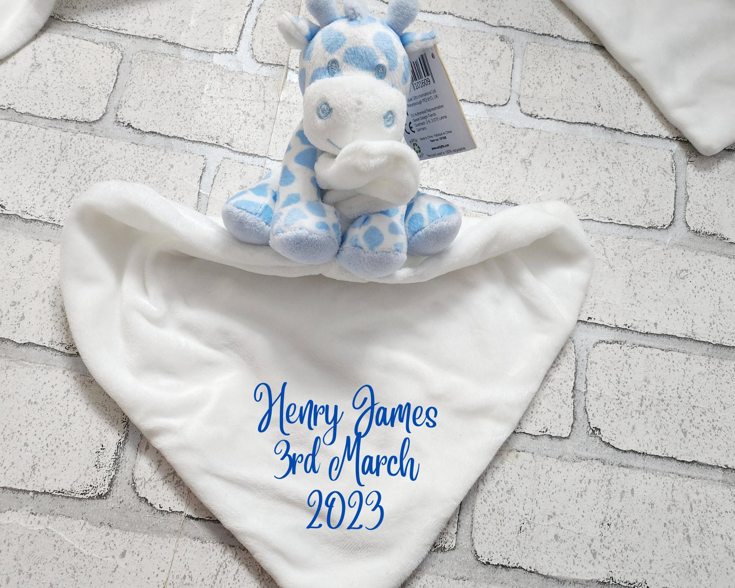 Personalised Baby Gift Giraffe Zebra Comforter Soft Toy Neutral Boy Girl Newborn Present Blanket Blankie Animal Birth Maternity Christening