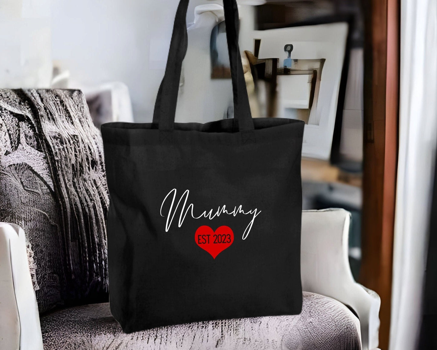 Personalised Mummy Canvas Bag Mother's Day Gift Black Canvas Any Name Any Year Gift for Her Birthday Gift for Mum