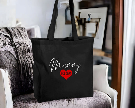 Personalised Mummy Canvas Bag Mother's Day Gift Black Canvas Any Name Any Year Gift for Her Birthday Gift for Mum