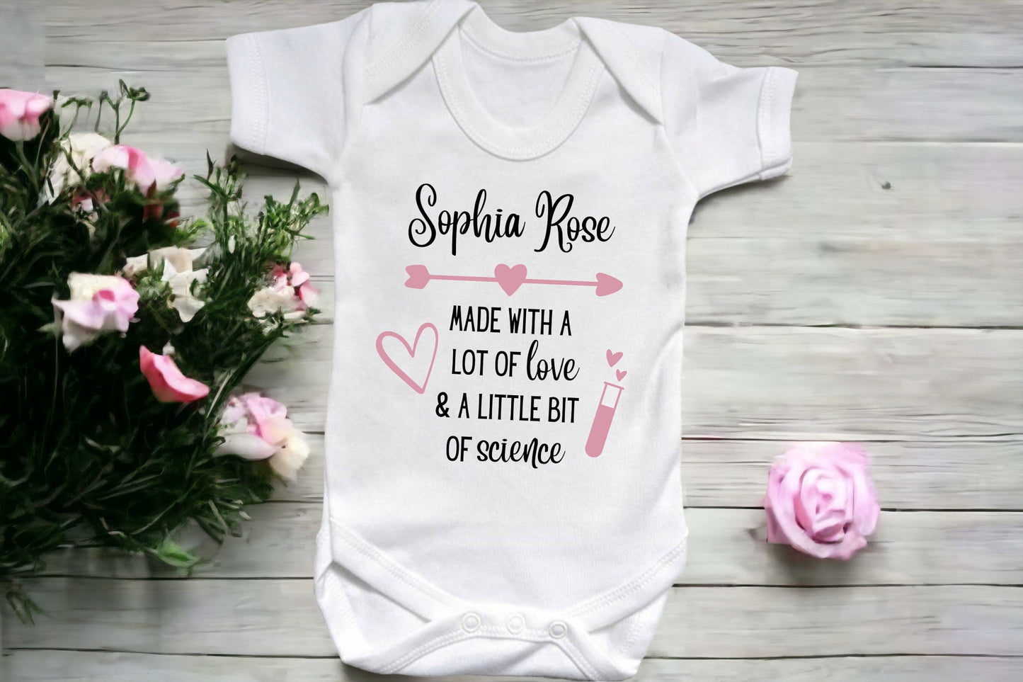Personalised IVF Pregnancy Announcement Vest Birth Bodysuit Baby's first outfit made with love and science baby sleepsuit newborn clothing