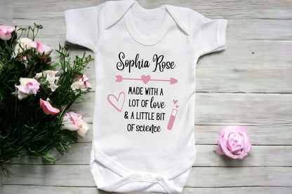 Personalised IVF Pregnancy Announcement Vest Birth Bodysuit Baby's first outfit made with love and science baby sleepsuit newborn clothing