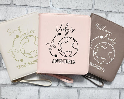 Personalised Travel Documents Holder Passport Wallet Organiser Family Holiday Folder Vacation Customised Faux Leather Couple Travel Papers