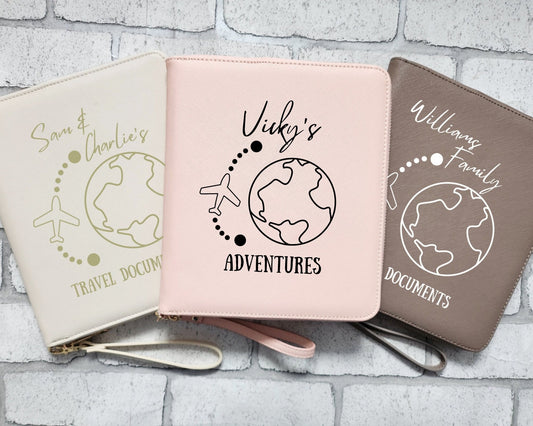 Personalised Travel Documents Holder Passport Wallet Organiser Family Holiday Folder Vacation Customised Faux Leather Couple Travel Papers