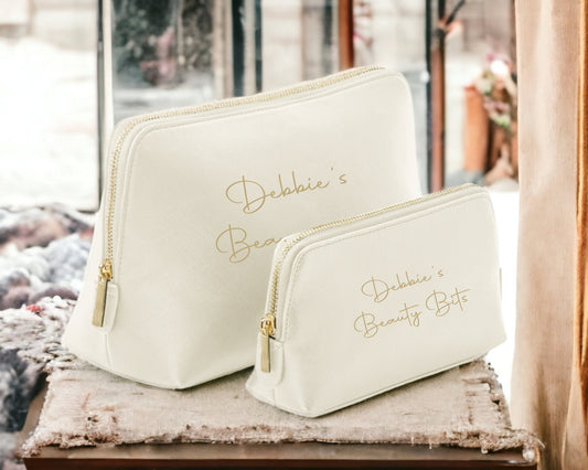 Personalised Make Up Bag Ladies Gift For Her Birthday Cosmetic Case Faux Leather